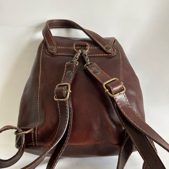 Robe di Firenze Leather Backpack Brown Italy Drawstring Flap Vintage Small main image 14
